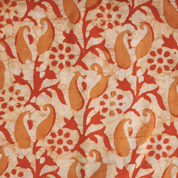 Pure Cotton Moum Batik Off White With Dark Orange With Light Orange  Kairi Jaal Hand Block Print Fabric