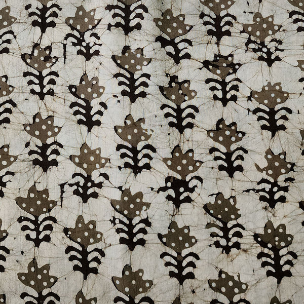 Pure Cotton Moum Batik Off White With Grey Flower Motif Hand Block Print Fabric