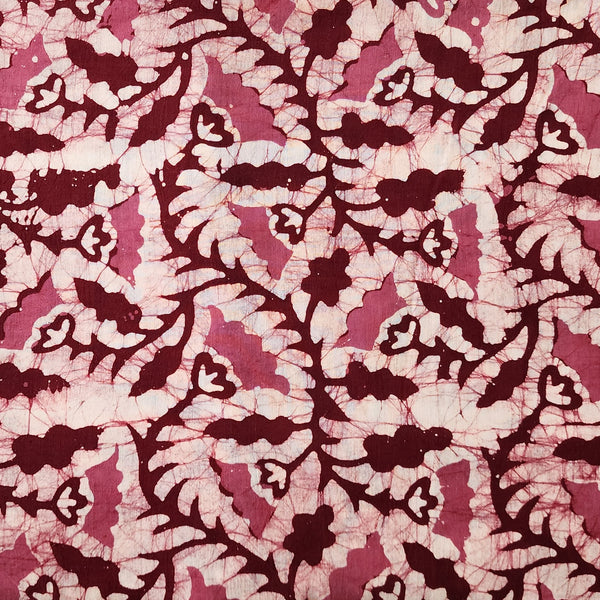 Pure Cotton Moum Batik Off White With Light Maroon With Dark Maroon Jungle Flower Jaal Hand Block Print Fabric