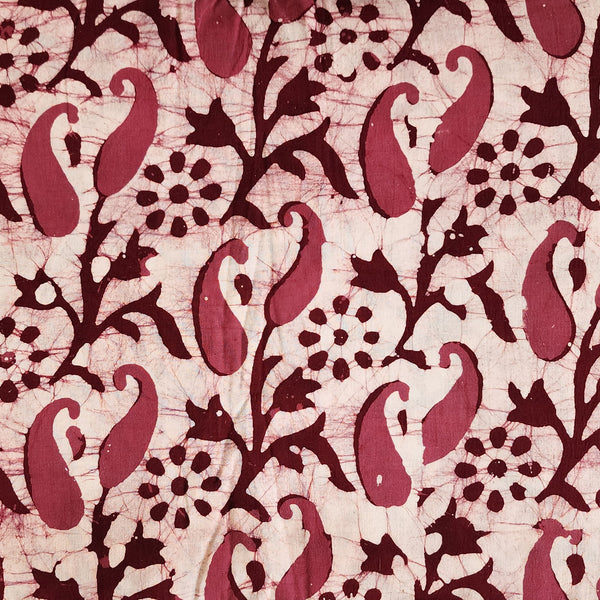 Pure Cotton Moum Batik Off White With Light Maroon With Dark Maroon Kairi Flower Jaal Hand Block Print Fabric