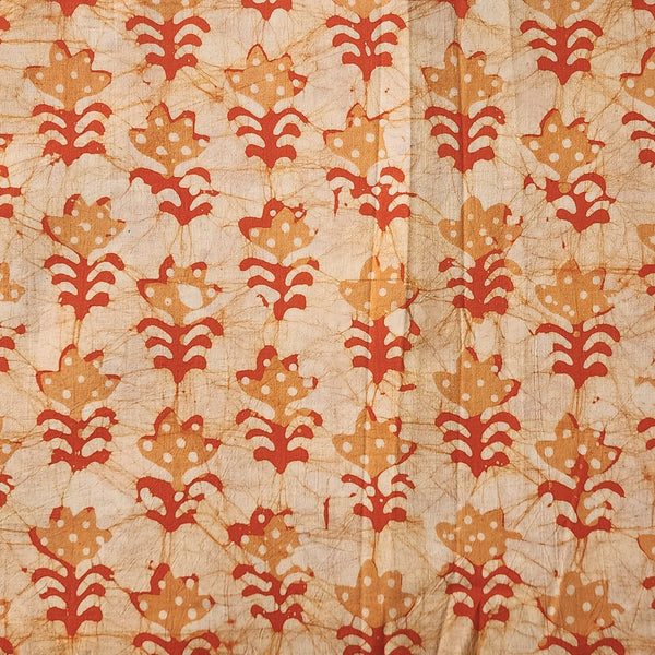 Pure Cotton Moum Batik Off White With Light Orange Flower Motif Hand Block Print Fabric