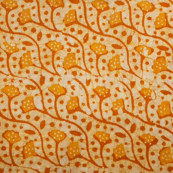 Pure Cotton Moum Batik Orange Flower  Buds Jaal Hand Block Print Fabric