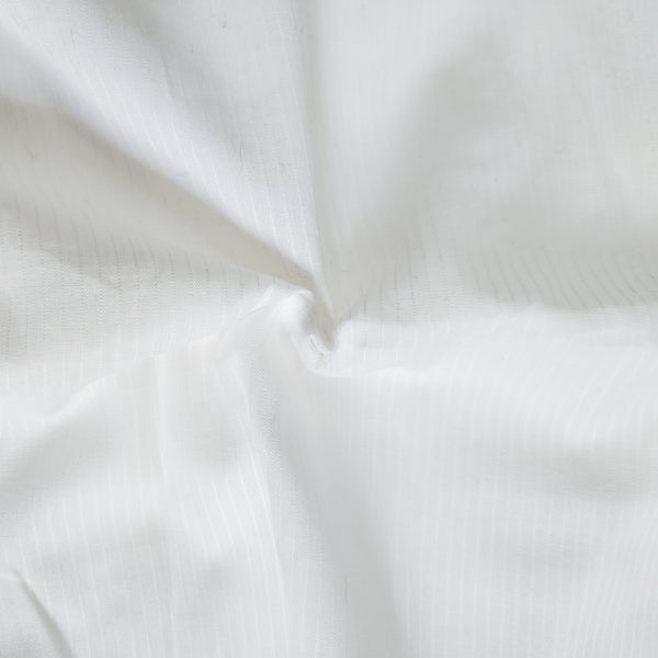 Pure Cotton Mul White Fabric With Self Design Stripes Hand Woven Fabric