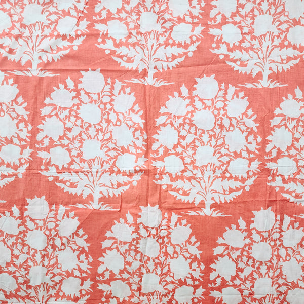 Pure Cotton Orange With Big Plant Motif Screen Print Fabric