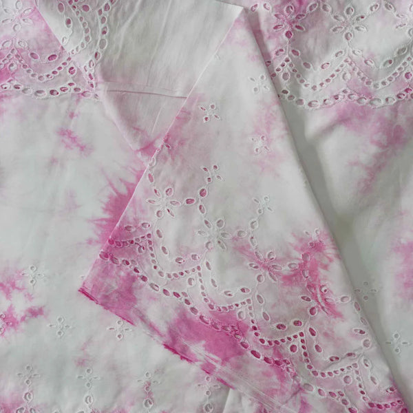 (Pre-Cut 1.40 Meter) (Width 56 Inches)Pure Cotton Pink And Cream Abstract Batik Hakoba Fabric