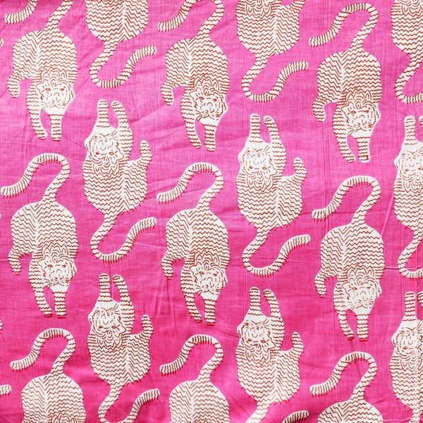 Pure Cotton Pink With White Tiger Screen Print Fabric