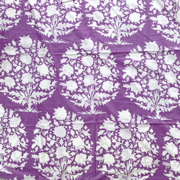 Pure Cotton Purple With Big Plant Motif Screen Print Fabric