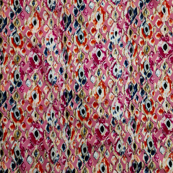 Pure Cotton Rayon Pink With Different Colour Stones Screen Print Fabric