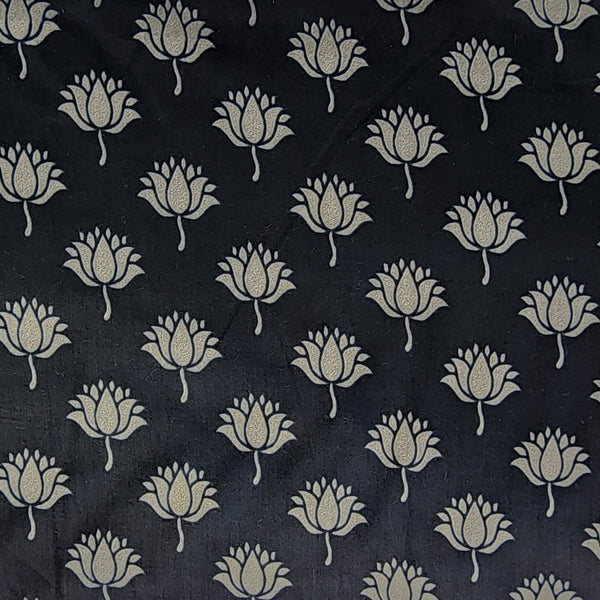 Pure Cotton Screen Print Black With Grey Design Fabric