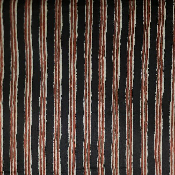 Pure Cotton Screen Print Black With Maroon Stripes Design Print Fabric