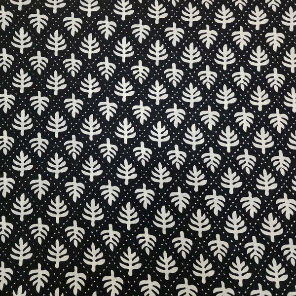 Pure Cotton Screen Print Black With White Flower Motif Design Print Fabric