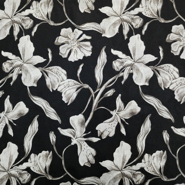 Pure Cotton Screen Print Black With White Wild Flower Jaal Design Print Fabric