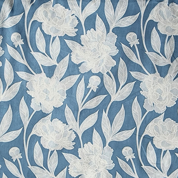 Pure Cotton Screen Print Blue With White Flower Jaal Fabric