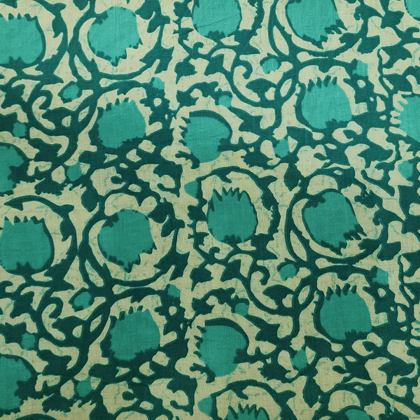 Pure Cotton Screen Print Blue With White Lotus Flower Jaal Design Print Fabric