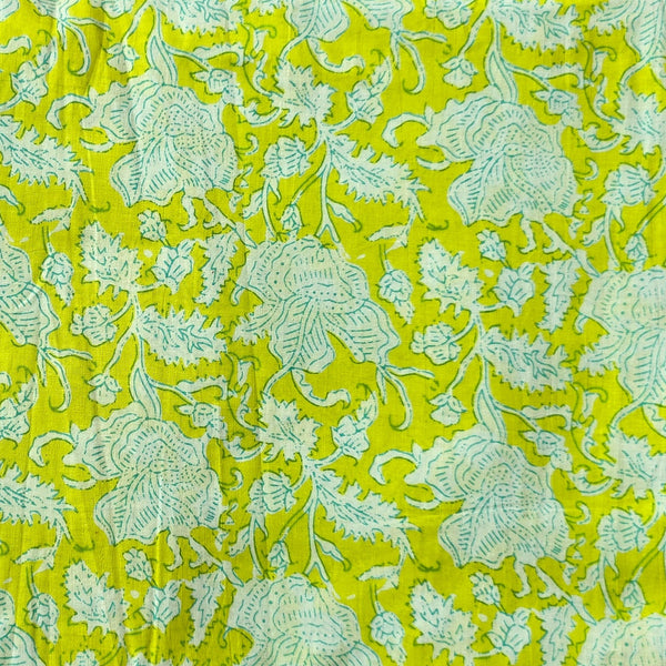 Pure Cotton Screen Print Green With White Flower Jaal Fabric