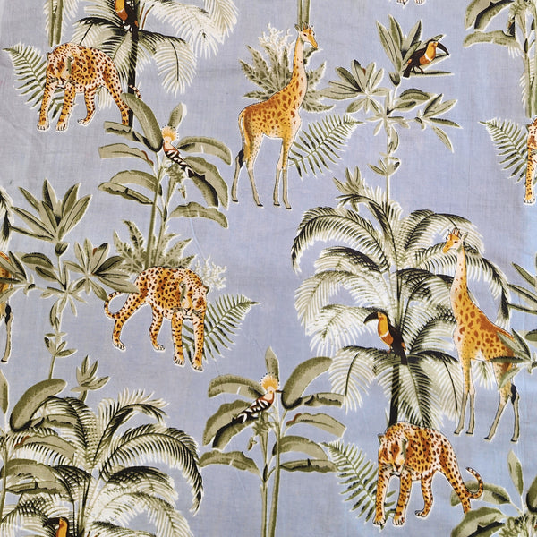 Pure Cotton Screen Print Grey Jungle Animals Fabric