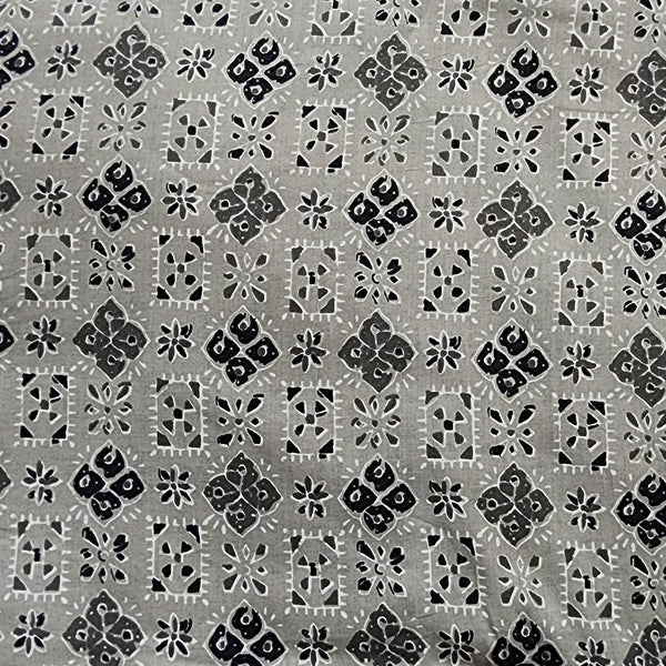 Pure Cotton Screen Print Grey With Black Intricate Design Fabric