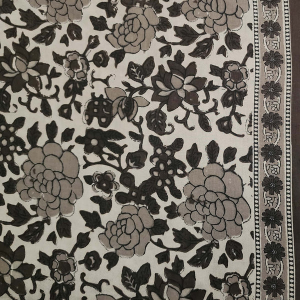 Pure Cotton Screen Print Grey With White Jungle  Flower Jaal Design Print Fabric