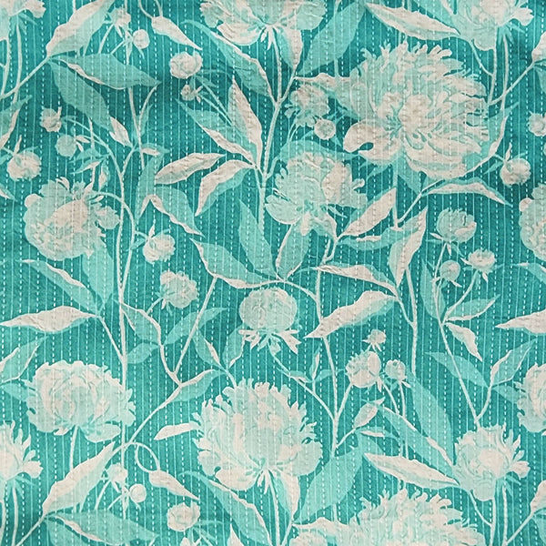 Pure Cotton Screen Print Kaatha Blue With White Flower Jaal Design Fabric