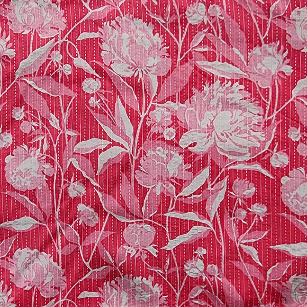 Pure Cotton Screen Print Kaatha Pink With White Flower Jaal Design Fabric