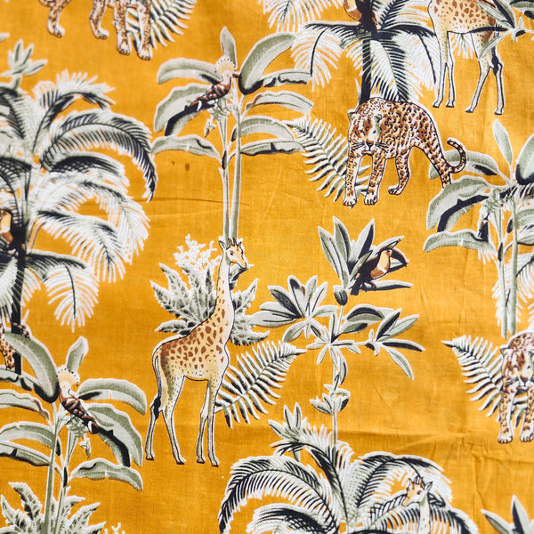 Pure Cotton Screen Print Mustard Jungle Animals Fabric