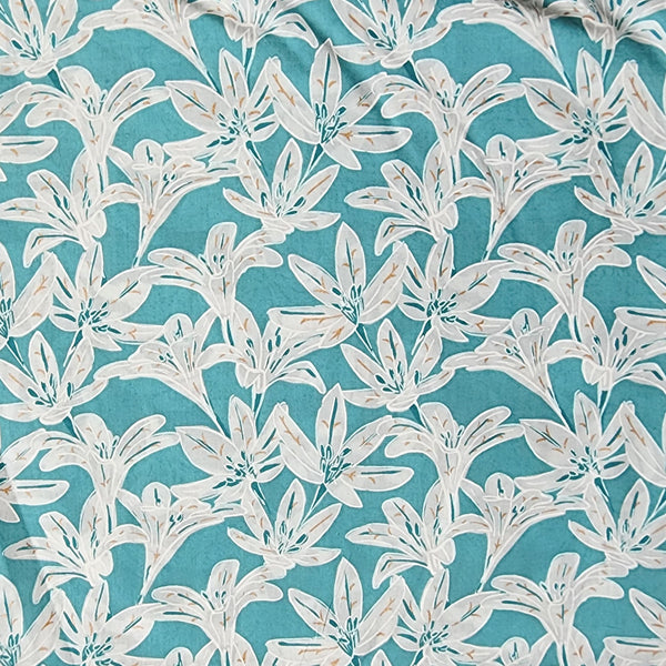 Pure Cotton Screen Print Onion Light Blue With White Flower Jaal Fabric