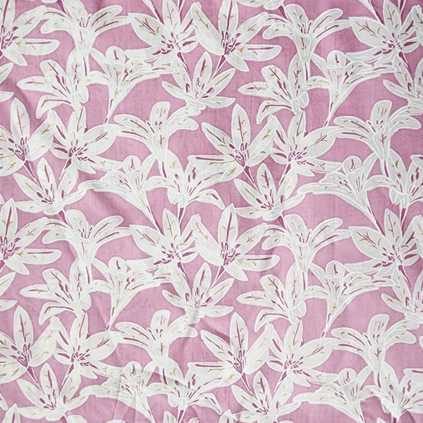 Pure Cotton Screen Print Onion Pink With White Flower Jaal Fabric