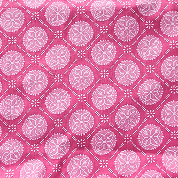 Pure Cotton Screen Print Pink And White Intricate Design Fabric