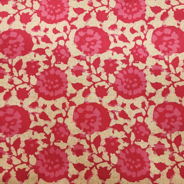 Pure Cotton Screen Print Pink With White Wild Flower Jaal Design Print Fabric