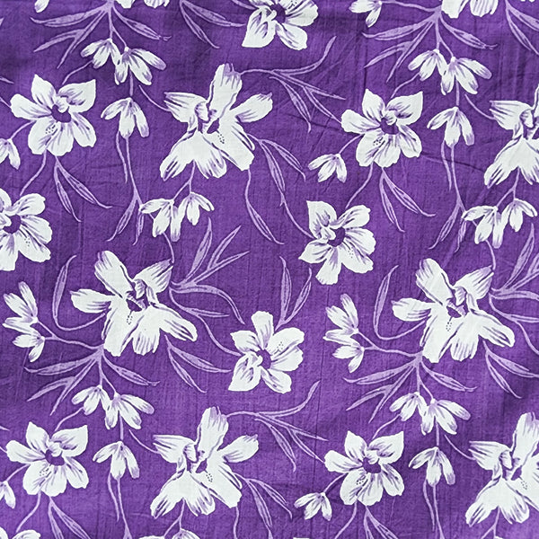 Pure Cotton Screen Print Purple With White Flower Jaal Fabric