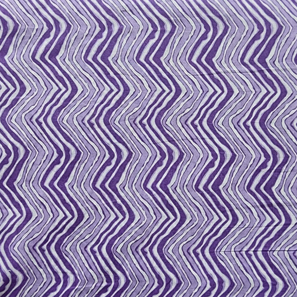 Pure Cotton Screen Print Purple With White Zig-Zag Design  Fabric