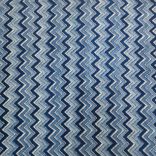 Pure Cotton Screen Print Shades Of Blue Zig-Zag Design Print Fabric