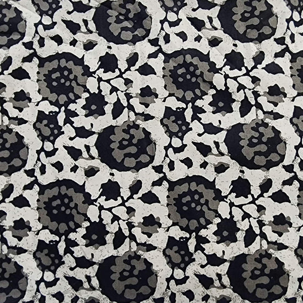 Pure Cotton Screen Print White And Black Rose Flower Jaal Design Fabric