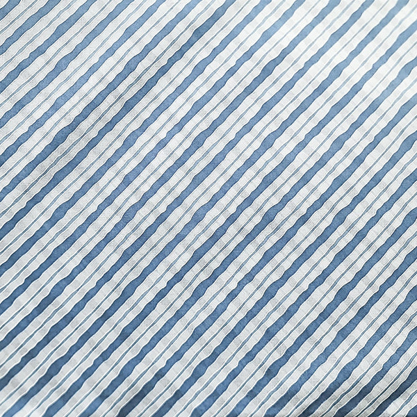 Pure Cotton Screen Print White And Blue Stripes Fabric