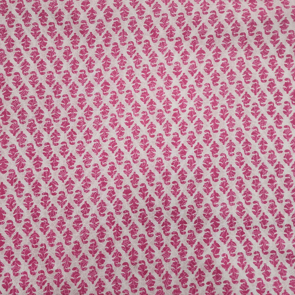 Pure Cotton Screen Print White With Pink Small Tiny Flower Design Print Fabric