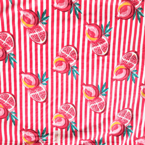 Pure Cotton Screen Print White With Red And Red Pomegranate Fruit Fabric