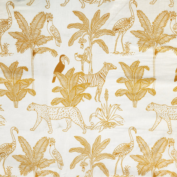 Pure Cotton Screen Print White With Yellow Jungle  Animals Fabric