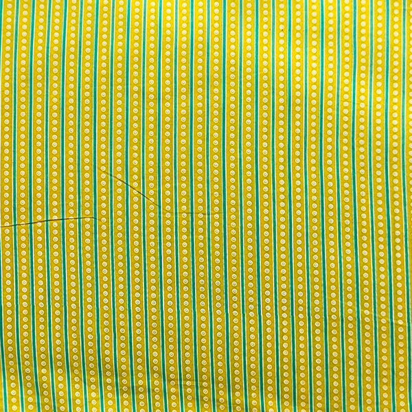 Pure Cotton Screen Print Yellow With Green Stripes Fabric