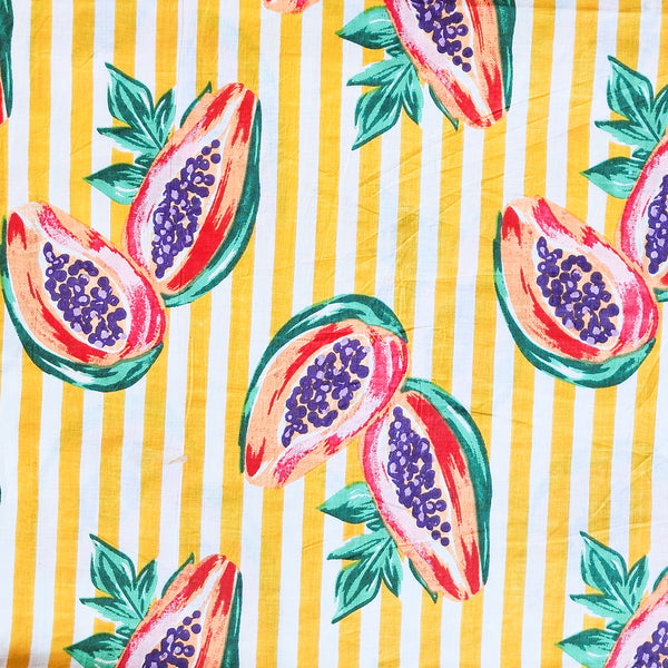 Pure Cotton Screen Print Yellow With Papaya Fabric