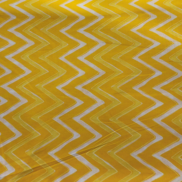 Pure Cotton Screen Print Yellow With White Zig-Zag Fabric