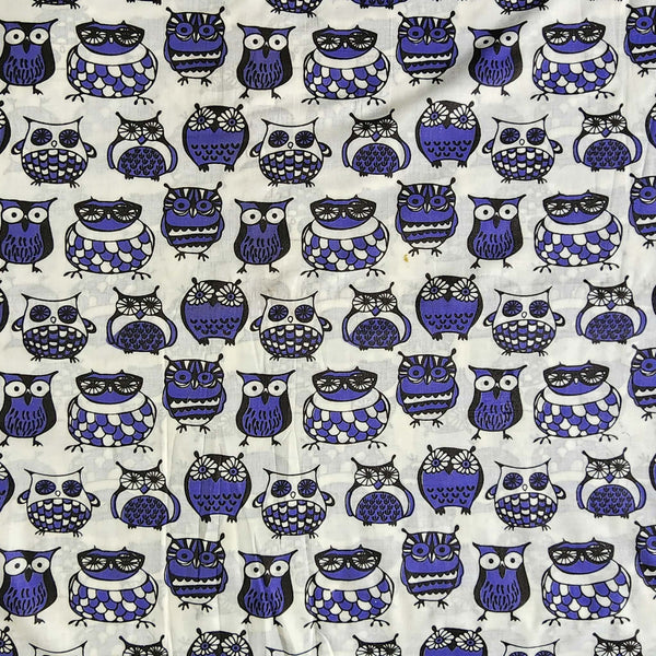 Pure Cotton The Owl Family Purple Screen Print Fabric