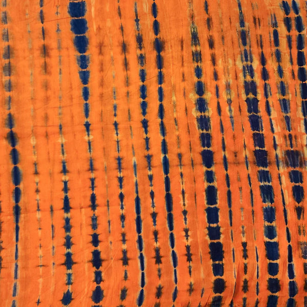 Pre-Cut 1.35 Meter Pure Cotton Shibori Orange With Blue Tie And Dye Fabric