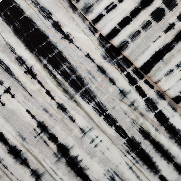 Pre Cut ( 1.85 Meter) Pure Cotton Shibori Tie And Dye White And Black  Fabric