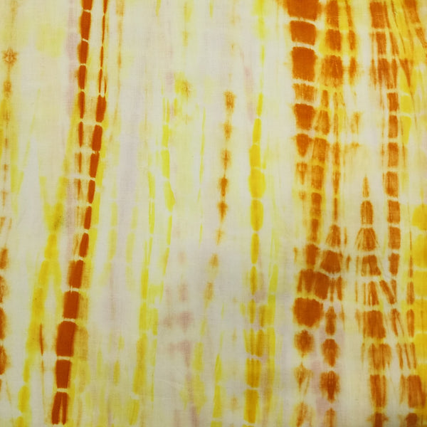 Pure Cotton Shibori Tie And Dye White And Dark Yellow Fabric