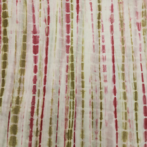 Pure Cotton Shibori Tie And Dye White Pink And Rust Green Fabric