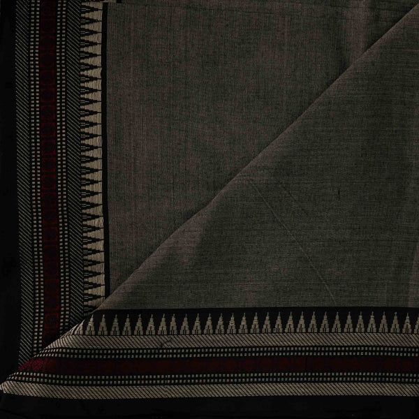 ( Pre-Cut 0.85 Meter )Pure Cotton Slub Handloom Grey With Maroon aWith Black Border Hand Woven Fabric