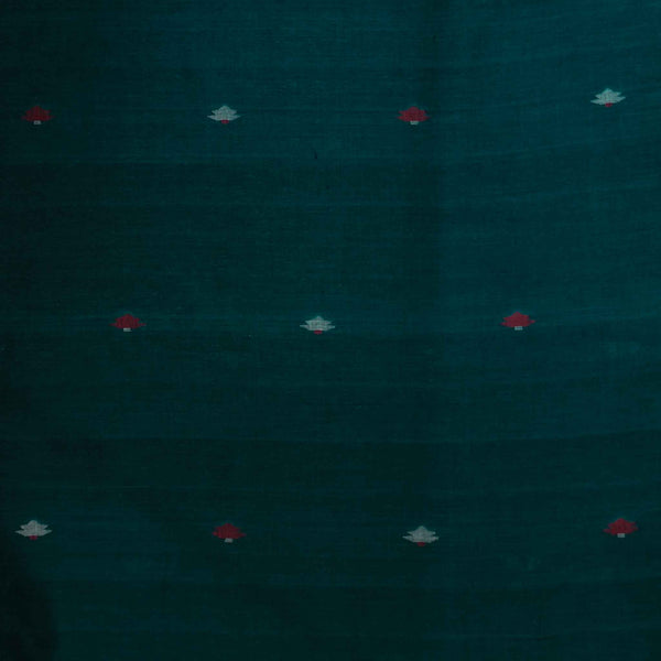 ( Pre-Cut 2 Meter ) Pure Cotton Soft Jamdani Sea Blue With Christmas Tree Motifs Hand Woven Fabric