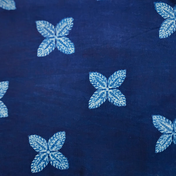 Pure Cotton Special Akola  Indigo All Over Flower Motifs Hand Block Print Fabric