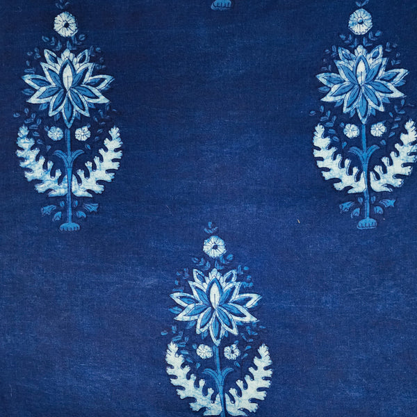 Pure Cotton Special Akola  Indigo Big Flower Motifs Hand Block Print Fabric