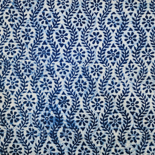 Pure Cotton Special Akola  Indigo Flower Creeper Hand Block Print Fabric